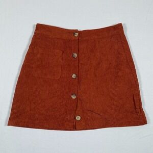 Shein Button Front Skater Skirt BROWN-ORANGE Women's Medium